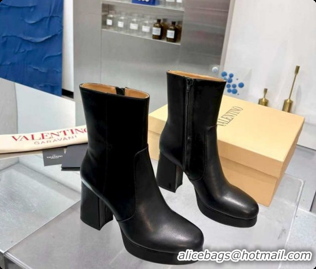 Hot Style Valentino FAWCETTE Platform Ankle Boots 10cm in Calfskin Leather Black 1215062