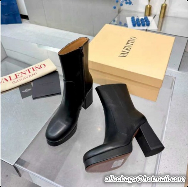 Hot Style Valentino FAWCETTE Platform Ankle Boots 10cm in Calfskin Leather Black 1215062