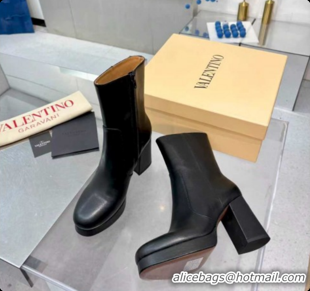Hot Style Valentino FAWCETTE Platform Ankle Boots 10cm in Calfskin Leather Black 1215062