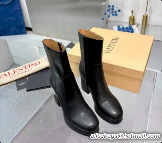 Hot Style Valentino FAWCETTE Platform Ankle Boots 10cm in Calfskin Leather Black 1215062