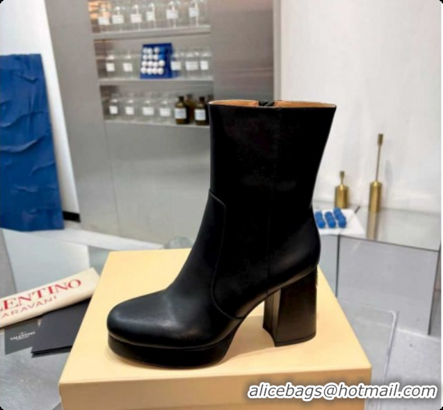 Hot Style Valentino FAWCETTE Platform Ankle Boots 10cm in Calfskin Leather Black 1215062