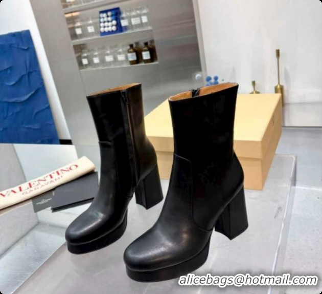 Hot Style Valentino FAWCETTE Platform Ankle Boots 10cm in Calfskin Leather Black 1215062