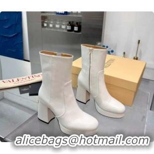 Good Quality Valentino FAWCETTE Platform Ankle Boots 10cm in Calfskin Leather White 1215063