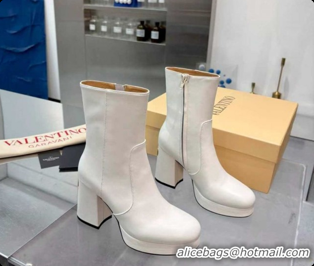 Good Quality Valentino FAWCETTE Platform Ankle Boots 10cm in Calfskin Leather White 1215063