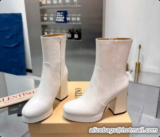 Good Quality Valentino FAWCETTE Platform Ankle Boots 10cm in Calfskin Leather White 1215063