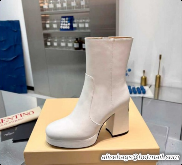 Good Quality Valentino FAWCETTE Platform Ankle Boots 10cm in Calfskin Leather White 1215063