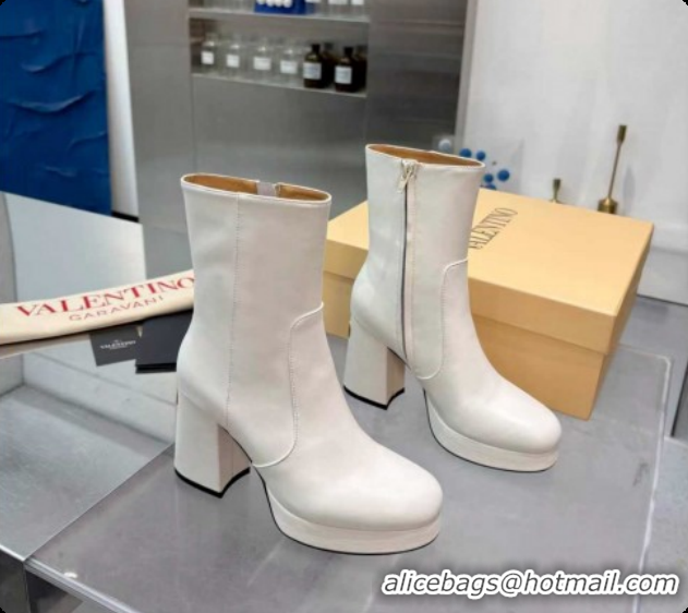 Good Quality Valentino FAWCETTE Platform Ankle Boots 10cm in Calfskin Leather White 1215063