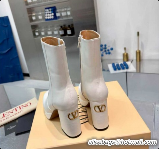 Good Quality Valentino FAWCETTE Platform Ankle Boots 10cm in Calfskin Leather White 1215063