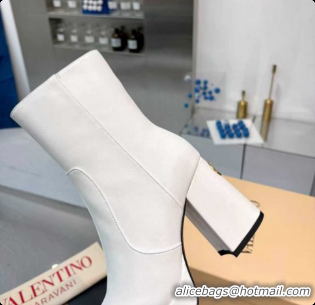Good Quality Valentino FAWCETTE Platform Ankle Boots 10cm in Calfskin Leather White 1215063