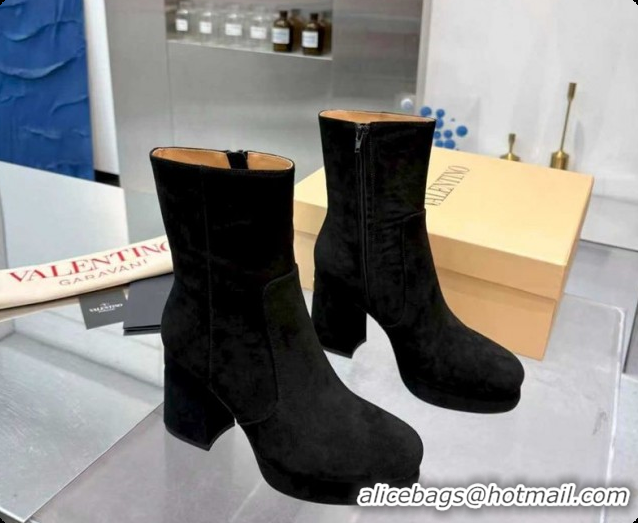 Luxurious Valentino FAWCETTE Platform Ankle Boots 10cm in Suede Black 1215064
