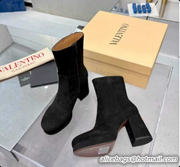 Luxurious Valentino FAWCETTE Platform Ankle Boots 10cm in Suede Black 1215064