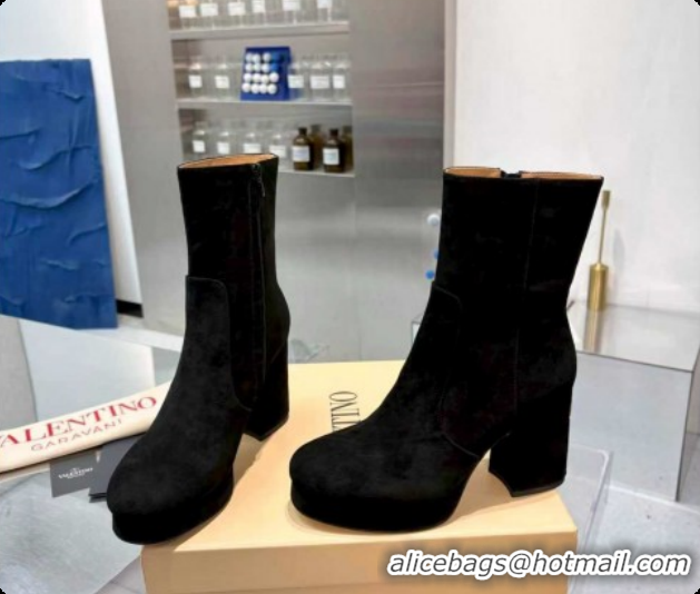 Luxurious Valentino FAWCETTE Platform Ankle Boots 10cm in Suede Black 1215064