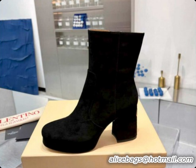 Luxurious Valentino FAWCETTE Platform Ankle Boots 10cm in Suede Black 1215064