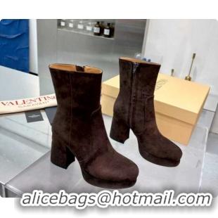 Luxury Discount Valentino FAWCETTE Platform Ankle Boots 10cm in Suede Brown 1215065