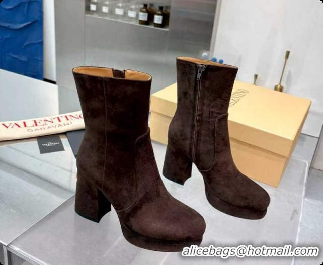 Luxury Discount Valentino FAWCETTE Platform Ankle Boots 10cm in Suede Brown 1215065