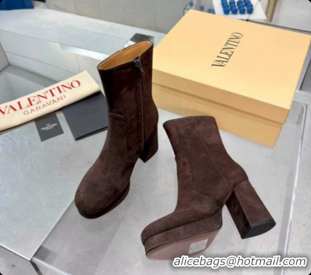 Luxury Discount Valentino FAWCETTE Platform Ankle Boots 10cm in Suede Brown 1215065