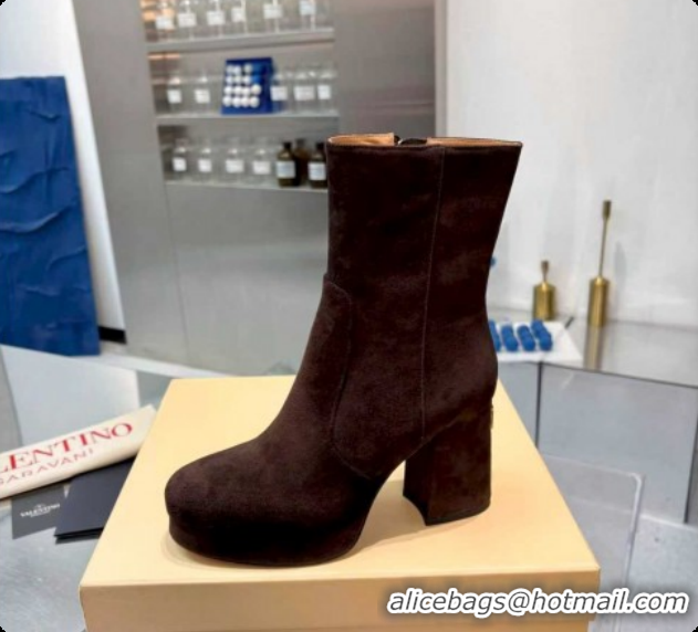 Luxury Discount Valentino FAWCETTE Platform Ankle Boots 10cm in Suede Brown 1215065