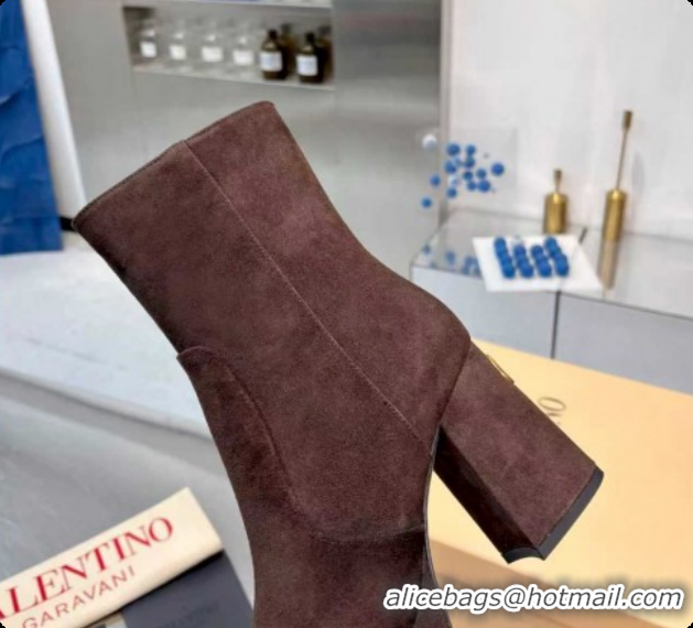 Luxury Discount Valentino FAWCETTE Platform Ankle Boots 10cm in Suede Brown 1215065