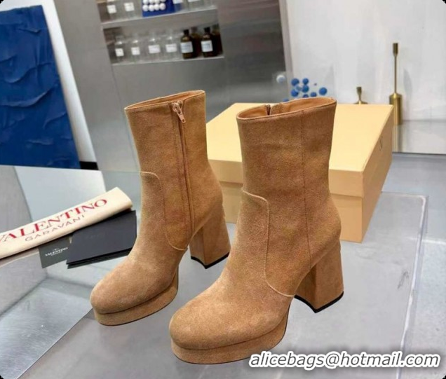 Luxury Valentino FAWCETTE Platform Ankle Boots 10cm in Suede Beige 1215066