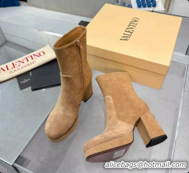 Luxury Valentino FAWCETTE Platform Ankle Boots 10cm in Suede Beige 1215066