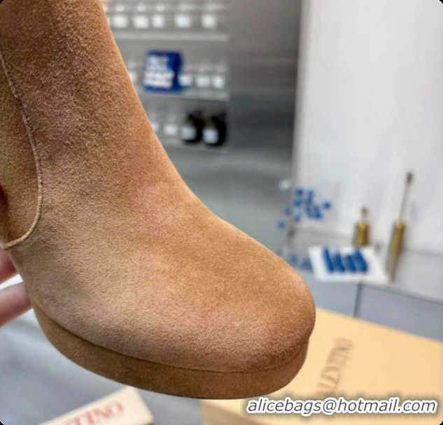 Luxury Valentino FAWCETTE Platform Ankle Boots 10cm in Suede Beige 1215066