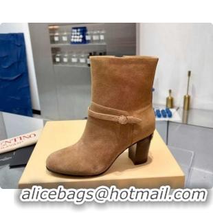 Top Design Valentino PATTIE Heel Booties 8cm in Suede with Buckle Beige 1215067