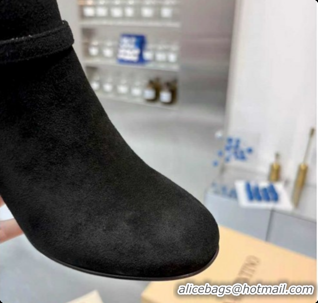 Luxury Cheap Valentino PATTIE Heel Booties 8cm in Suede with Buckle Black 1215068