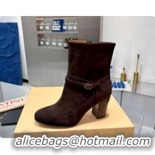 Low Cost Valentino PATTIE Heel Booties 8cm in Suede with Buckle Brown 1215069