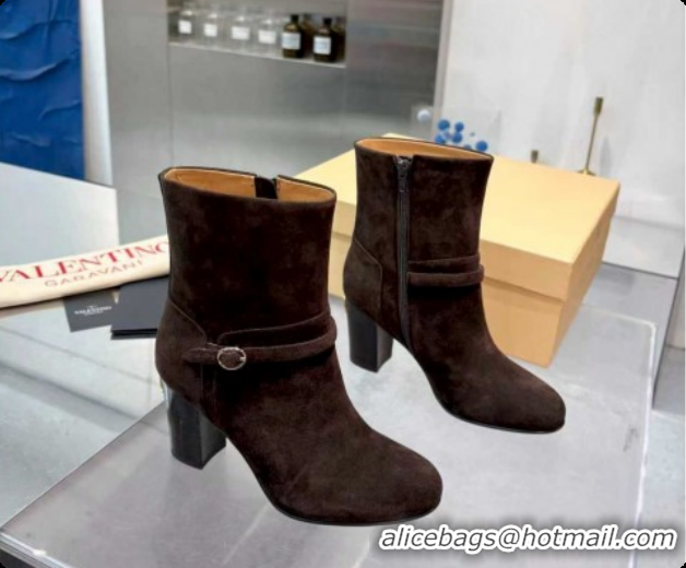 Low Cost Valentino PATTIE Heel Booties 8cm in Suede with Buckle Brown 1215069