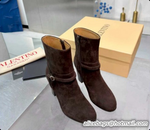 Low Cost Valentino PATTIE Heel Booties 8cm in Suede with Buckle Brown 1215069