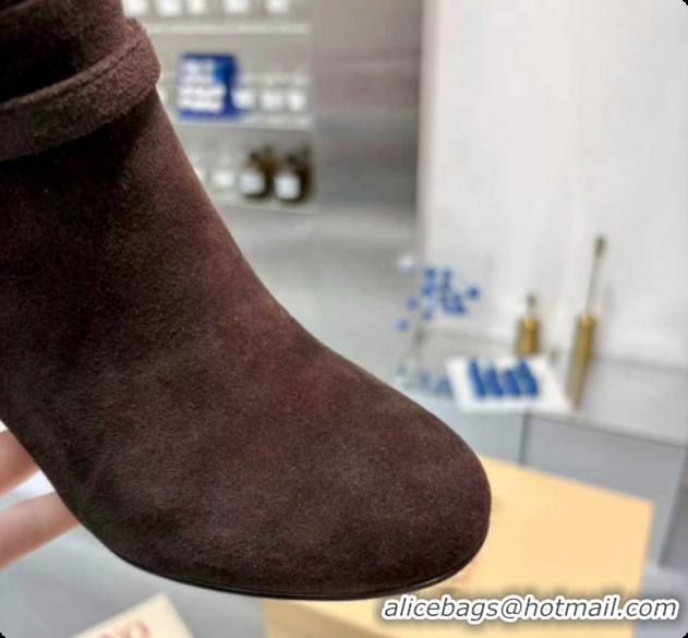 Low Cost Valentino PATTIE Heel Booties 8cm in Suede with Buckle Brown 1215069