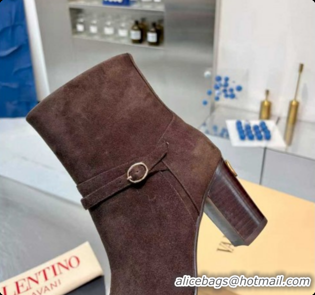 Low Cost Valentino PATTIE Heel Booties 8cm in Suede with Buckle Brown 1215069