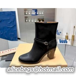 Most Popular Valentino PATTIE Heel Booties 8cm in Calfskin Leather with Buckle Black 51215070