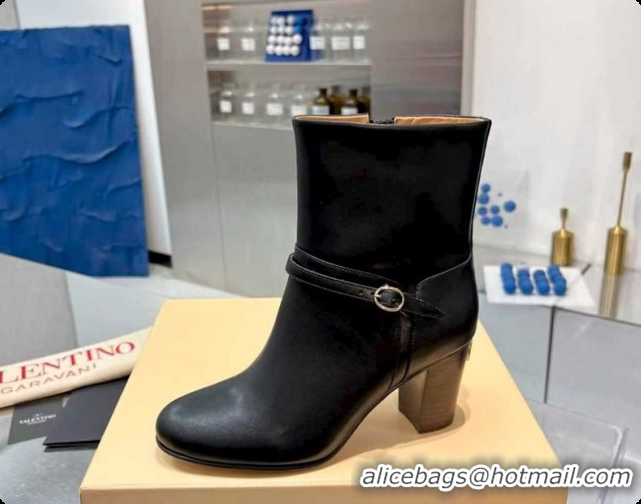 Most Popular Valentino PATTIE Heel Booties 8cm in Calfskin Leather with Buckle Black 51215070