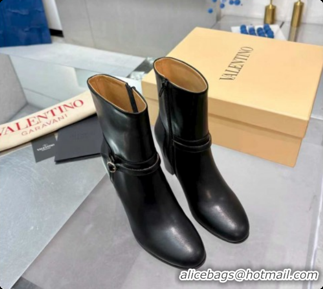 Most Popular Valentino PATTIE Heel Booties 8cm in Calfskin Leather with Buckle Black 51215070