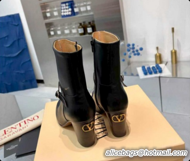 Most Popular Valentino PATTIE Heel Booties 8cm in Calfskin Leather with Buckle Black 51215070