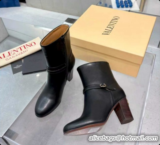Most Popular Valentino PATTIE Heel Booties 8cm in Calfskin Leather with Buckle Black 51215070