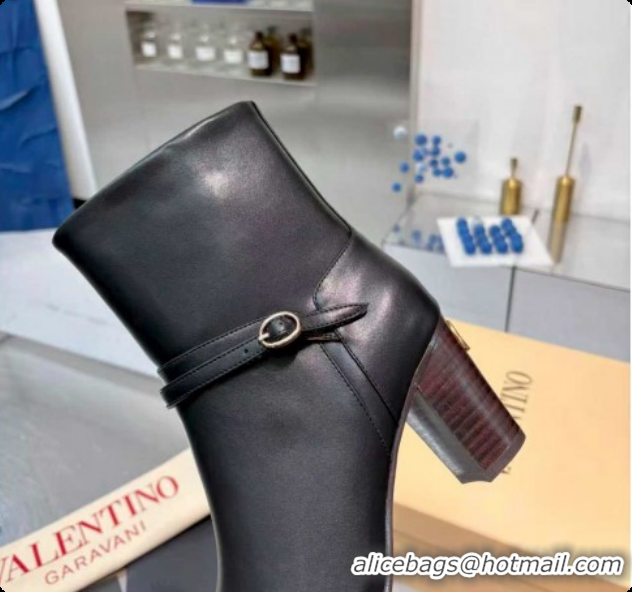 Most Popular Valentino PATTIE Heel Booties 8cm in Calfskin Leather with Buckle Black 51215070