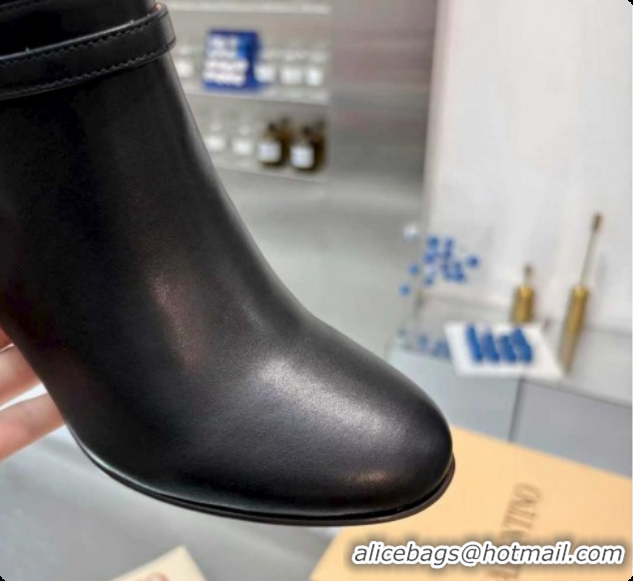 Most Popular Valentino PATTIE Heel Booties 8cm in Calfskin Leather with Buckle Black 51215070