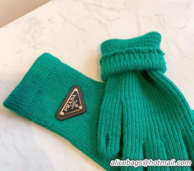 Big Discount Prada Knit Gloves 0111 Green 2024