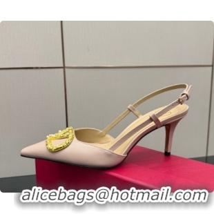 Top Quality Valentino VLogo Signature Slingbacks Pump 8.5cm in Nappa Leather with Pearls and Strass Nude Pink 1215072