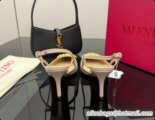Top Quality Valentino VLogo Signature Slingbacks Pump 8.5cm in Nappa Leather with Pearls and Strass Nude Pink 1215072