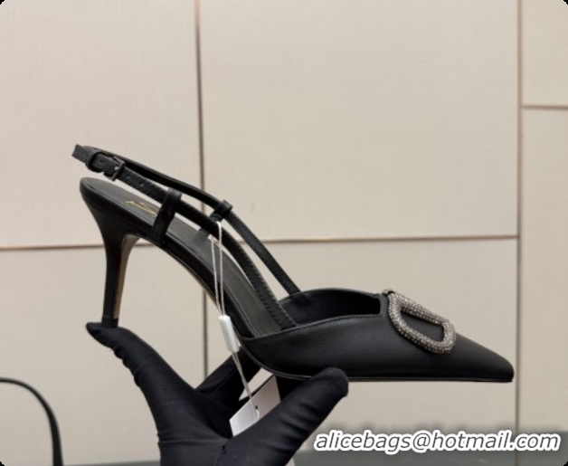 Duplicate Valentino VLogo Signature Slingbacks Pump 8.5cm in Nappa Leather with Strass Black 1215077