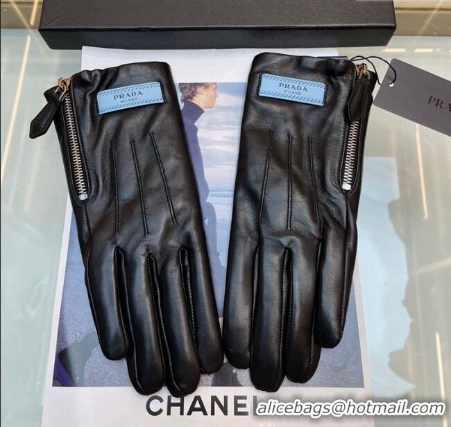 Big Discount Prada Lambskin Gloves with Zip 0131 Black 2024