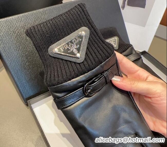 Top Quality Prada Lambskin and Knit Gloves 1022 Black 2024