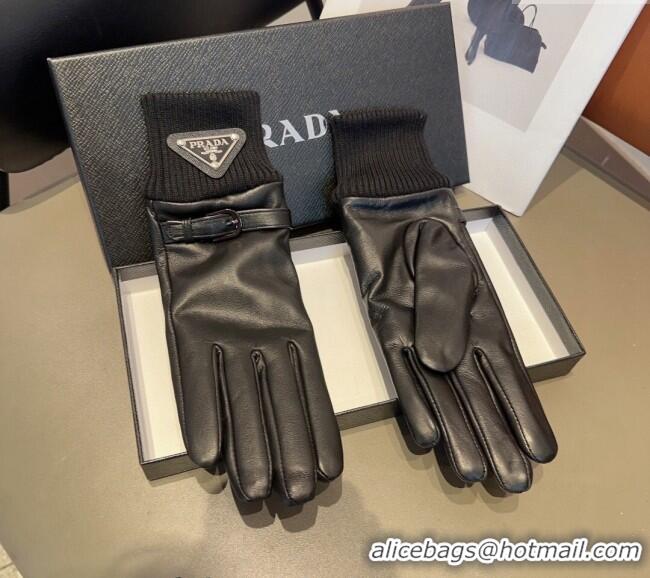 Top Quality Prada Lambskin and Knit Gloves 1022 Black 2024