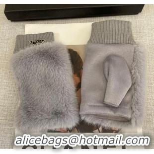 Famous Brand Prada Wool and MinkFur-Like Gloves 1129 Grey 2024