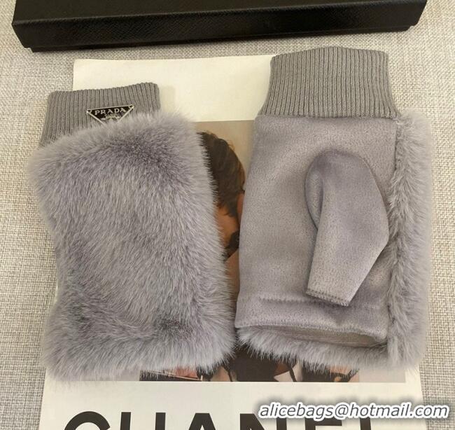 Famous Brand Prada Wool and MinkFur-Like Gloves 1129 Grey 2024