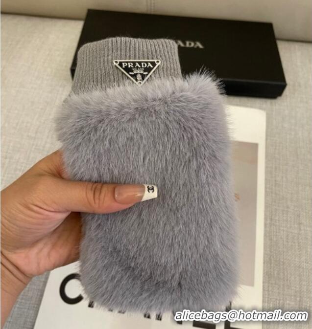 Famous Brand Prada Wool and MinkFur-Like Gloves 1129 Grey 2024