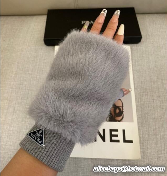 Famous Brand Prada Wool and MinkFur-Like Gloves 1129 Grey 2024